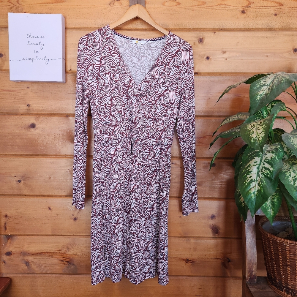 Boden Layla Jersey Surplice Faux Wrap Dress Anstract Zebra Wave Stretch Size 6R‎